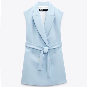 ZARA Long light blue belted vest